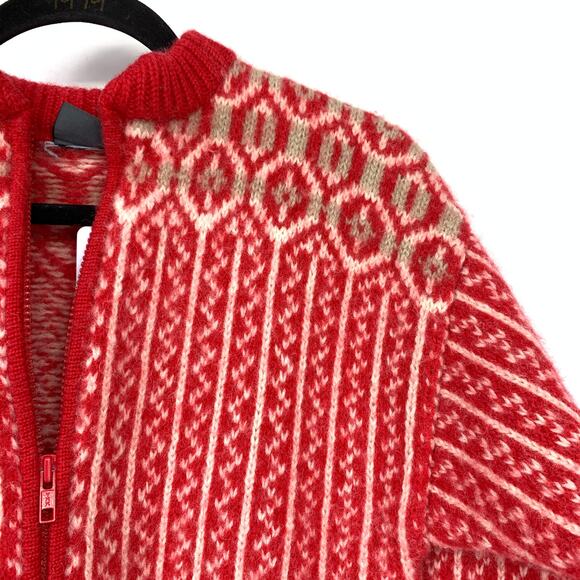 Lizwear Wool Cardigan Womens Small Red Nordic Knit Zip Front Vintage Sweater - Picture 3 of 6
